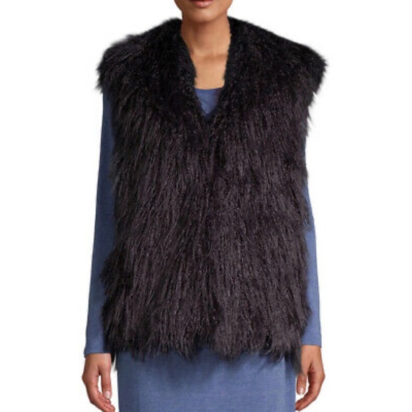 H Halston Faux Fur V Neck Vest W/Pockets - Picture 2 of 4